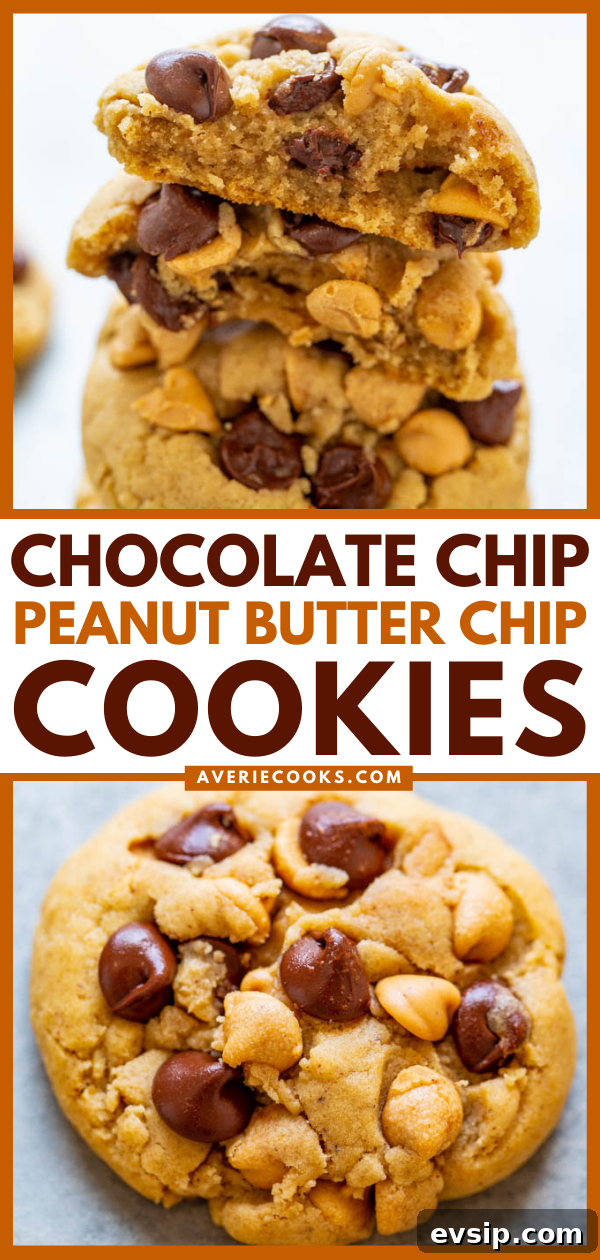Chewy Chocolate Chip & Peanut Butter Chip Cookie Recipe 6 Pinterest image for Chocolate Chip Peanut Butter Chip Cookies.