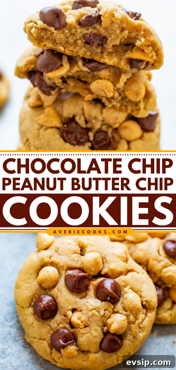 Chewy Chocolate Chip & Peanut Butter Chip Cookie Recipe 7 Pinterest image for Chocolate Chip Peanut Butter Chip Cookies.