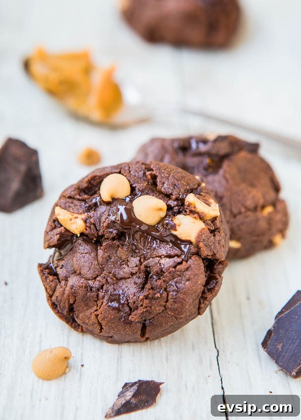 Chewy Chocolate Chip & Peanut Butter Chip Cookie Recipe 10 Dark chocolate chunk and peanut butter chip chocolate cookies.