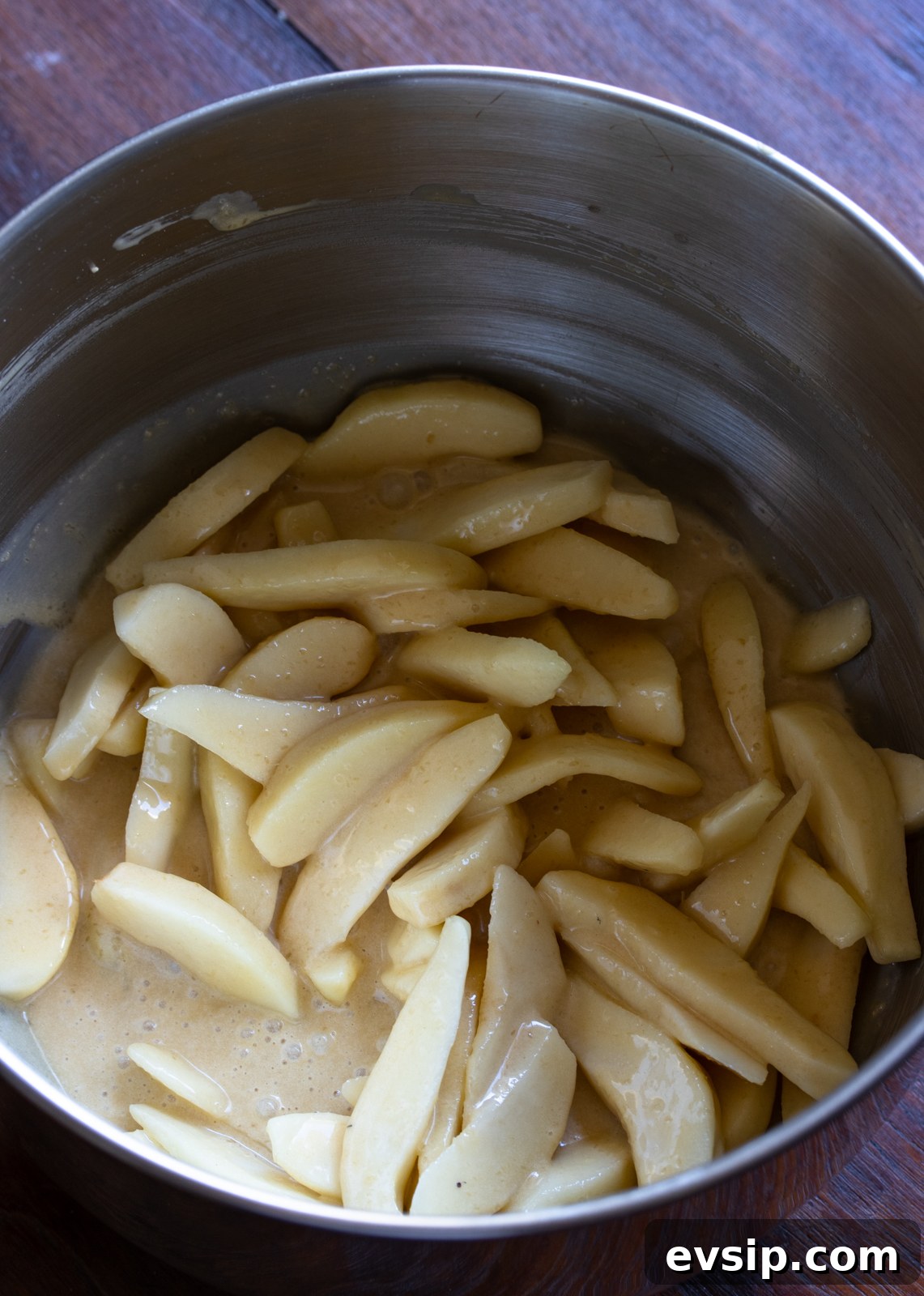 Pear slices added to the batter