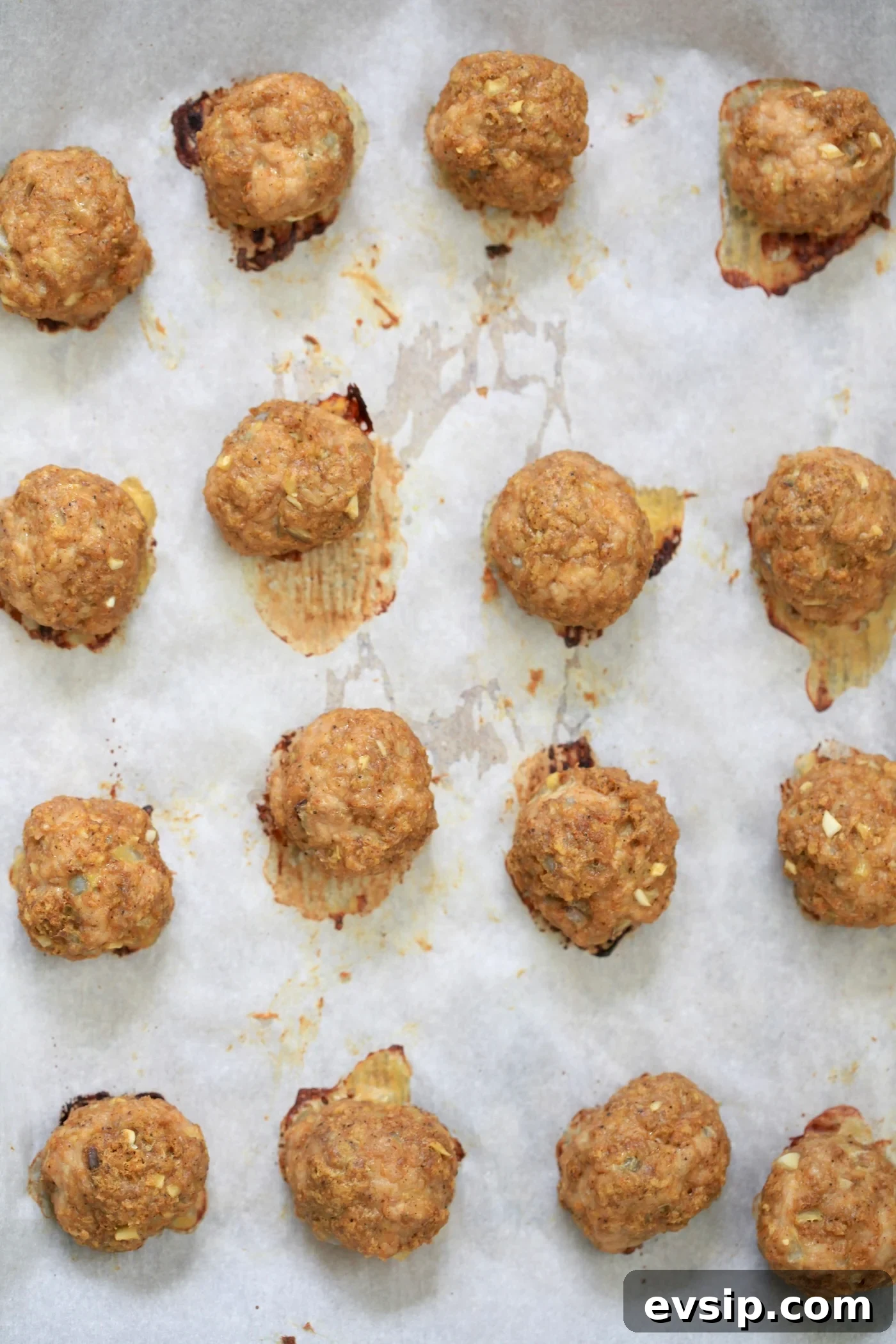baked meatballs on baking sheet