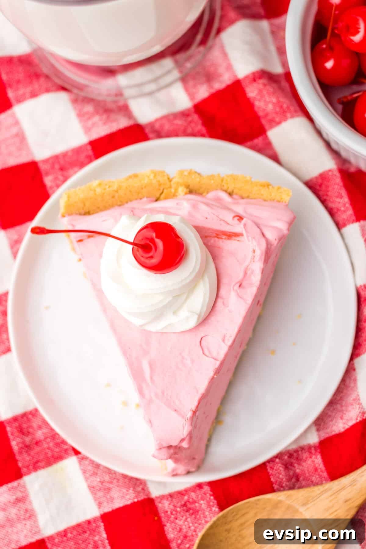 Overhead image of a slice of 4-ingredient kool aid pie.