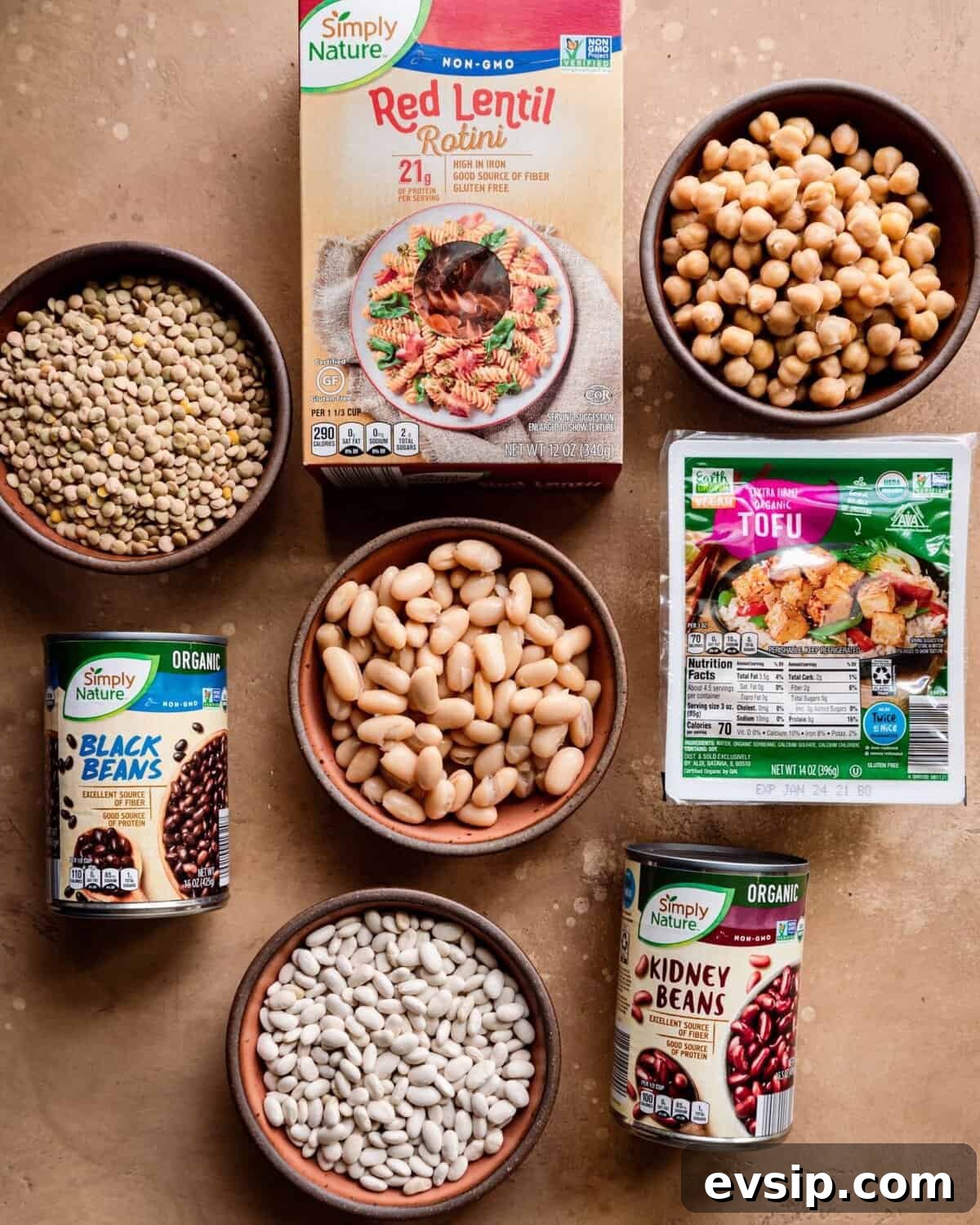 Veganuary tips. healthy plant-based sources of protein on brown board
