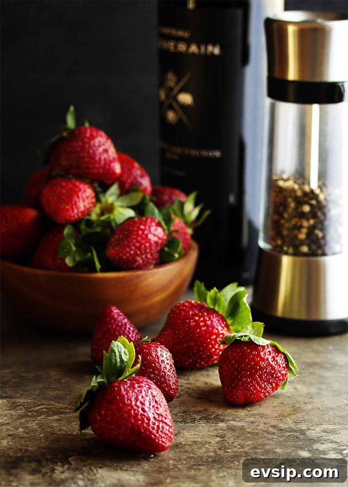Strawberry Sauce with Black Pepper and Cabernet for Desserts 3 Strawberry sauce with a twist! Fresh strawberries are simmered in wine and spiced with black pepper for an intense and complex flavor. Great on shortcake, cheesecake, ice cream, pancakes, waffles and more!