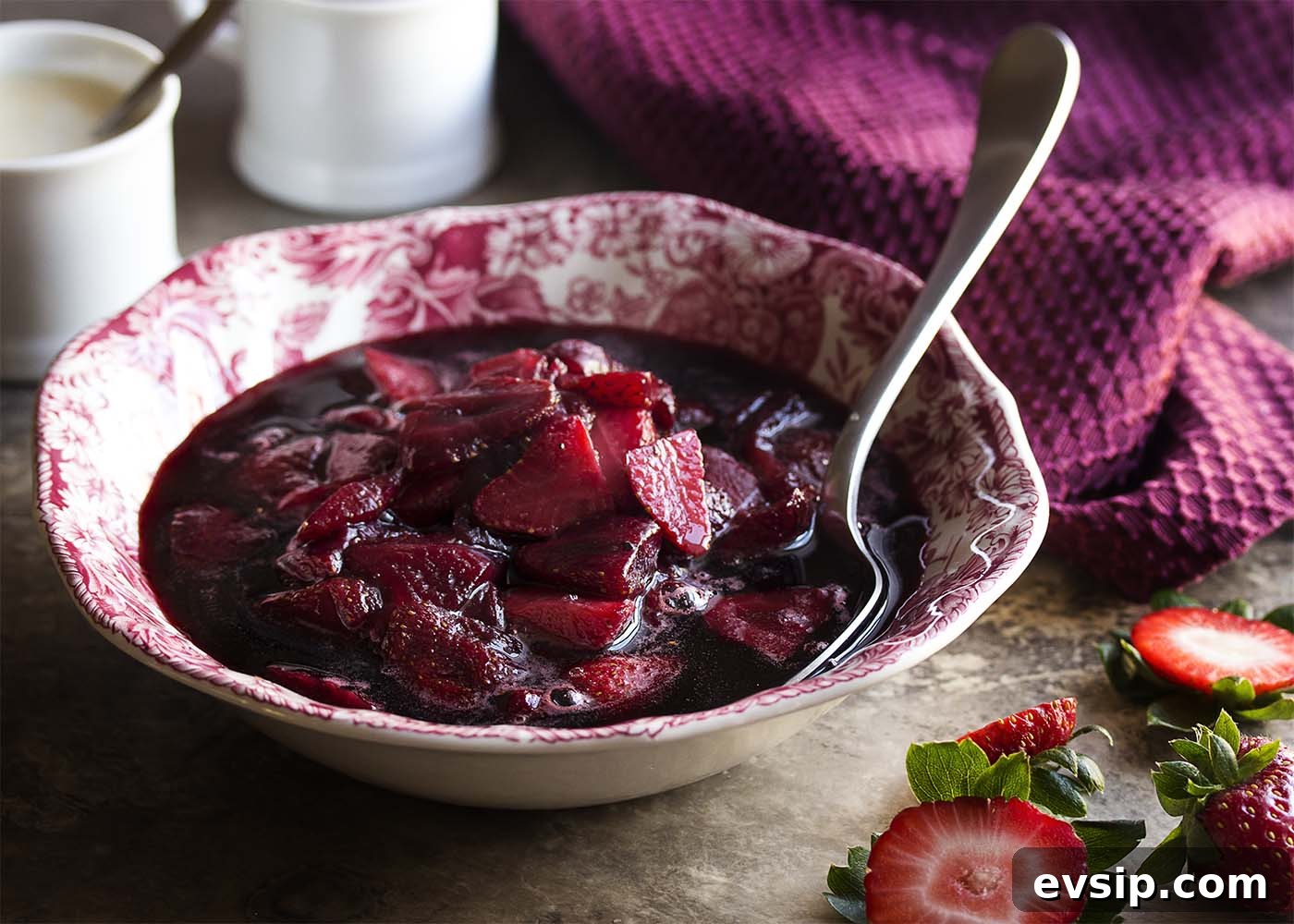 Strawberry Sauce with Black Pepper and Cabernet for Desserts 4 Strawberry sauce with a twist! Fresh strawberries are simmered in wine and spiced with black pepper for an intense and complex flavor. Great on shortcake, cheesecake, ice cream, pancakes, waffles and more!