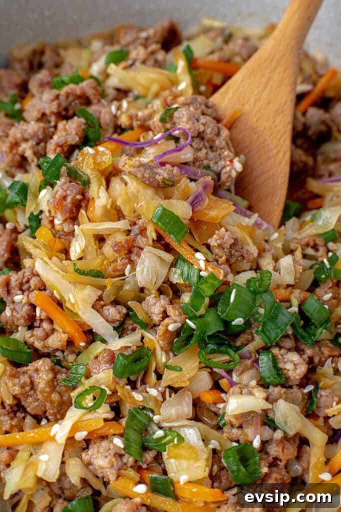 Ground Pork Egg Roll Bowl — One-Pan Dinner Recipe 2 unstuffed egg roll