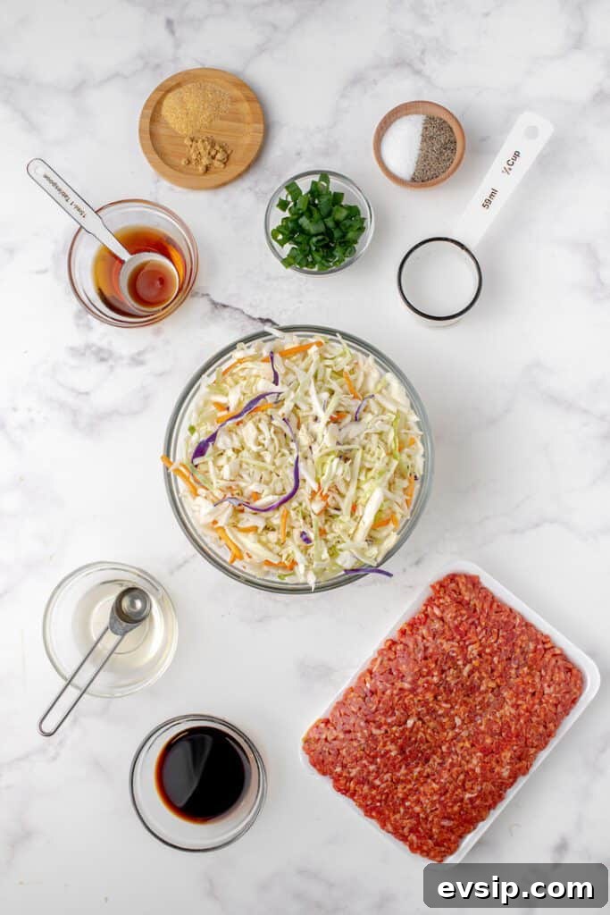 Ground Pork Egg Roll Bowl — One-Pan Dinner Recipe 3 Ingredients to make unstuffed egg rolls.