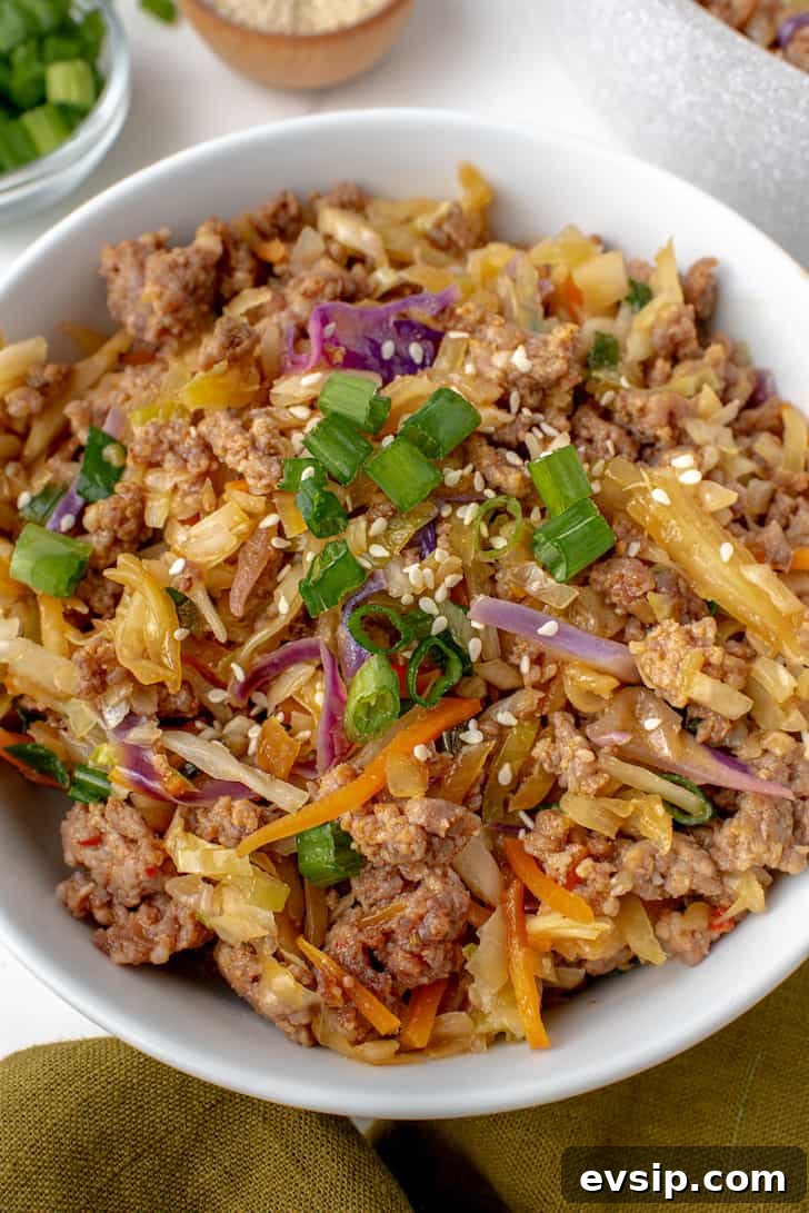 Ground Pork Egg Roll Bowl — One-Pan Dinner Recipe 8 skillet egg roll recipe