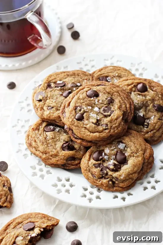 A white plate filled with Espresso Chocolate Chip Cookies.
