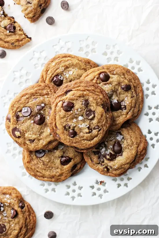 A plate filled with Coconut Oil Espresso Chocolate Chip Cookies.