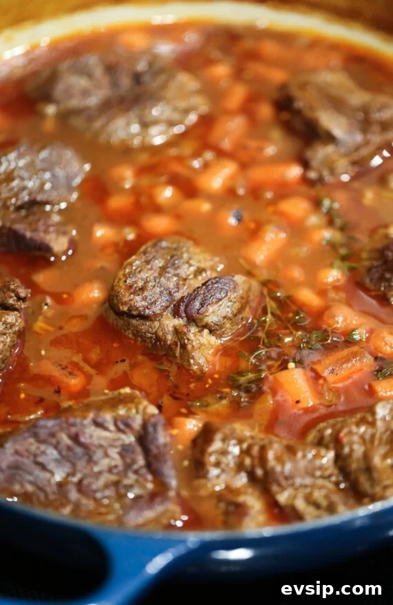 Savory Beef and Noodle Stir-Fry Recipe for Weeknight Dinners 5 chuck roast simmering in gravy