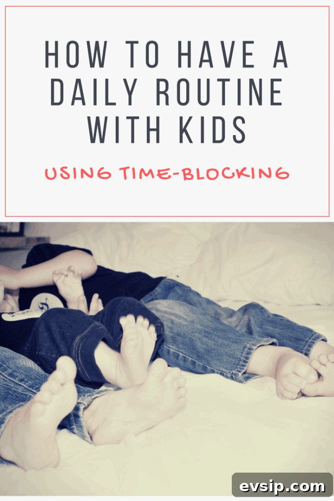 Things can feel overwhelming when you have more than one kid at home! Learn how I schedule my day with multiple kids and grab a FREE printable time blocking schedule to help you get started. #timeblocking #dailyroutine #momschedule #sahmroutine #multiplekidsroutine #dailyschedule