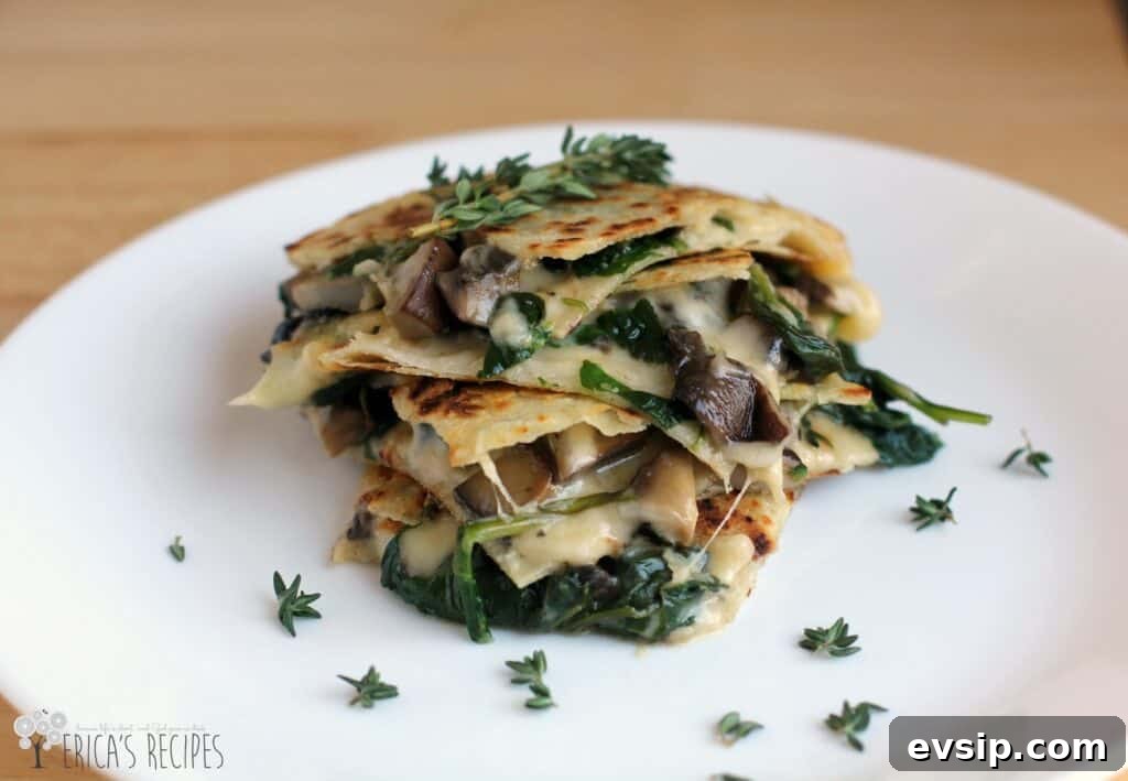 Spinach, Mushroom, and Thyme Quesadillas with Smoked Gouda