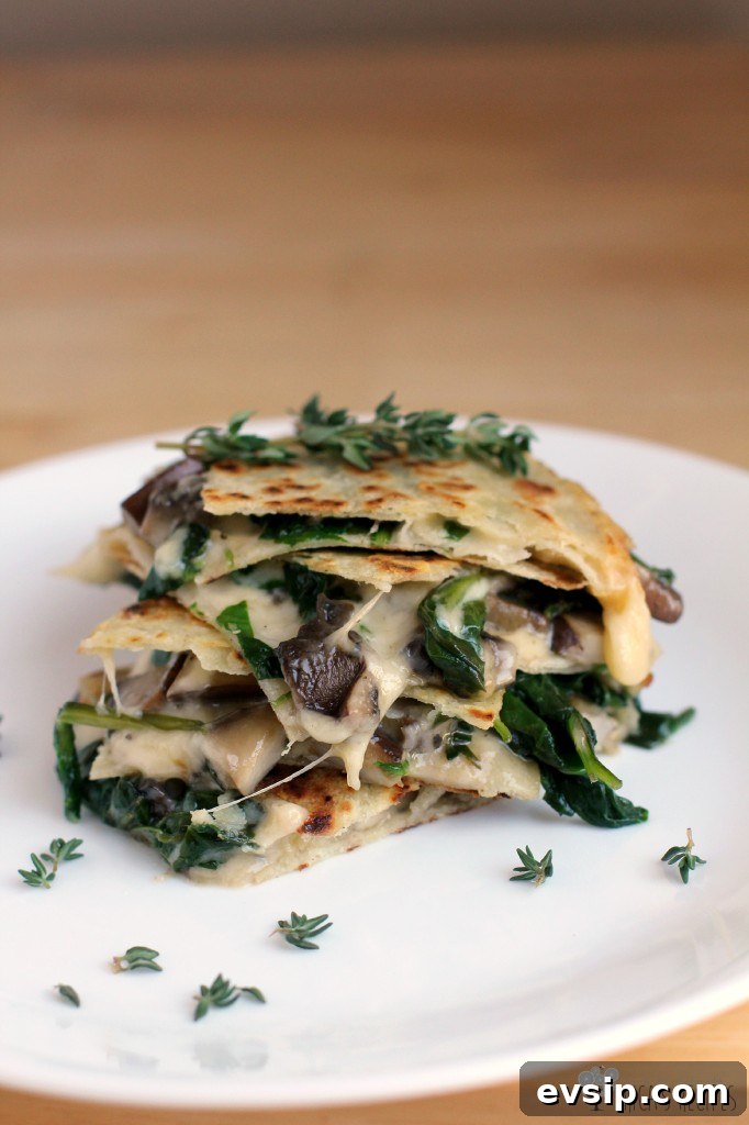 Spinach, Mushroom, and Thyme Quesadillas with Smoked Gouda