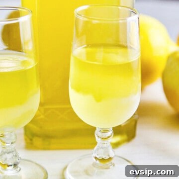 Two small glasses of icy cold limoncello (lemoncello) ready to sip.