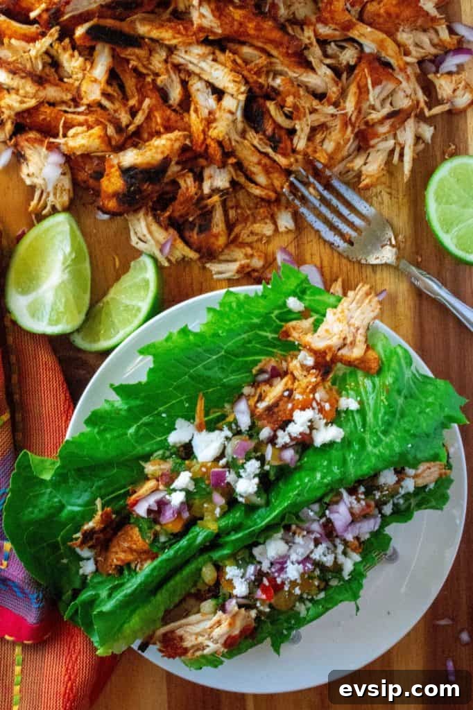 Quick Chicken Lettuce Wraps with Savory Asian Sauce 2 Chili Lime Chicken Tacos on a plate