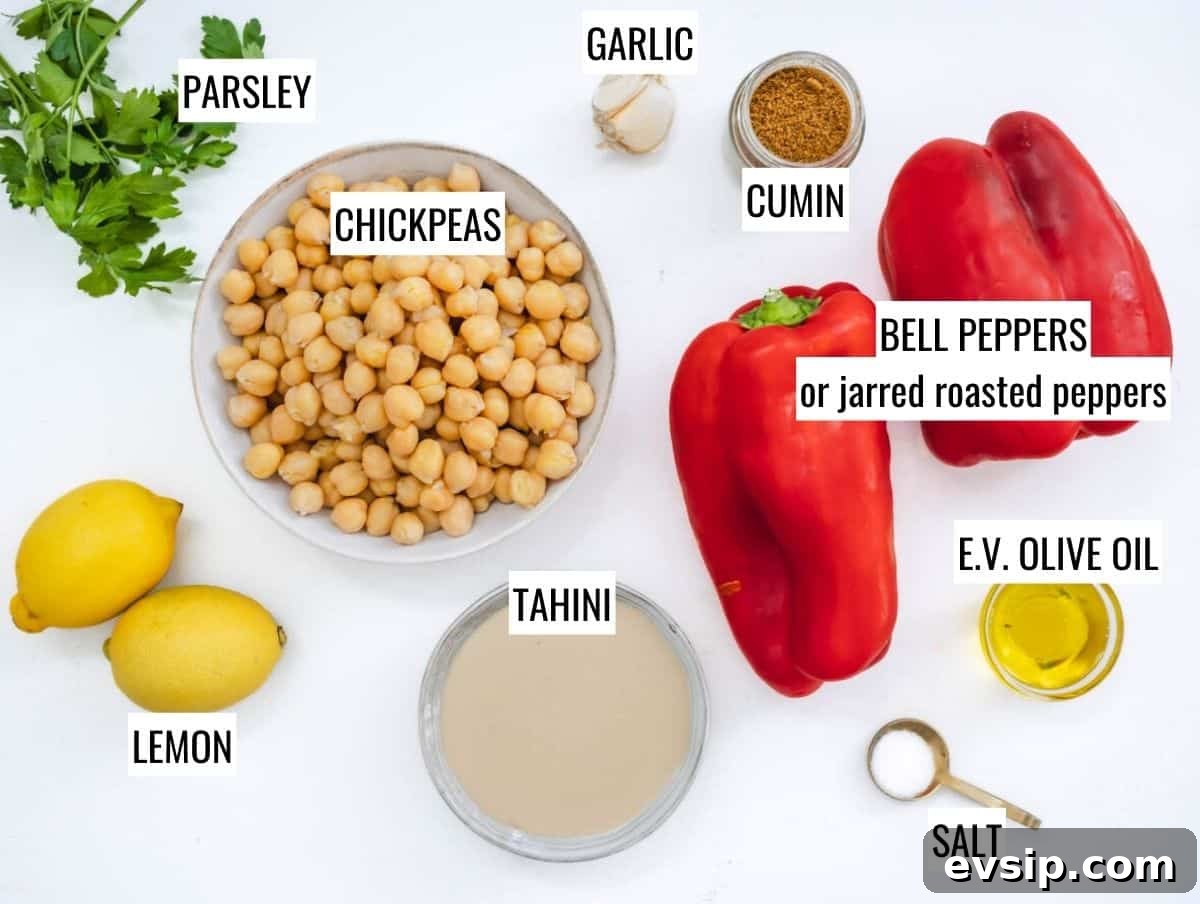 Ingredients for roasted pepper hummus
