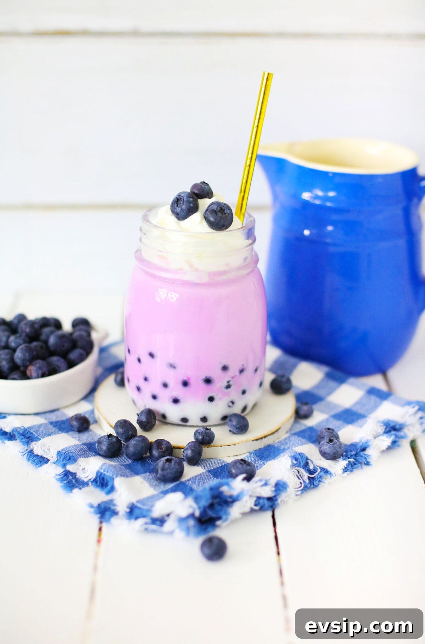 Blueberry Milk Tea in tall glass