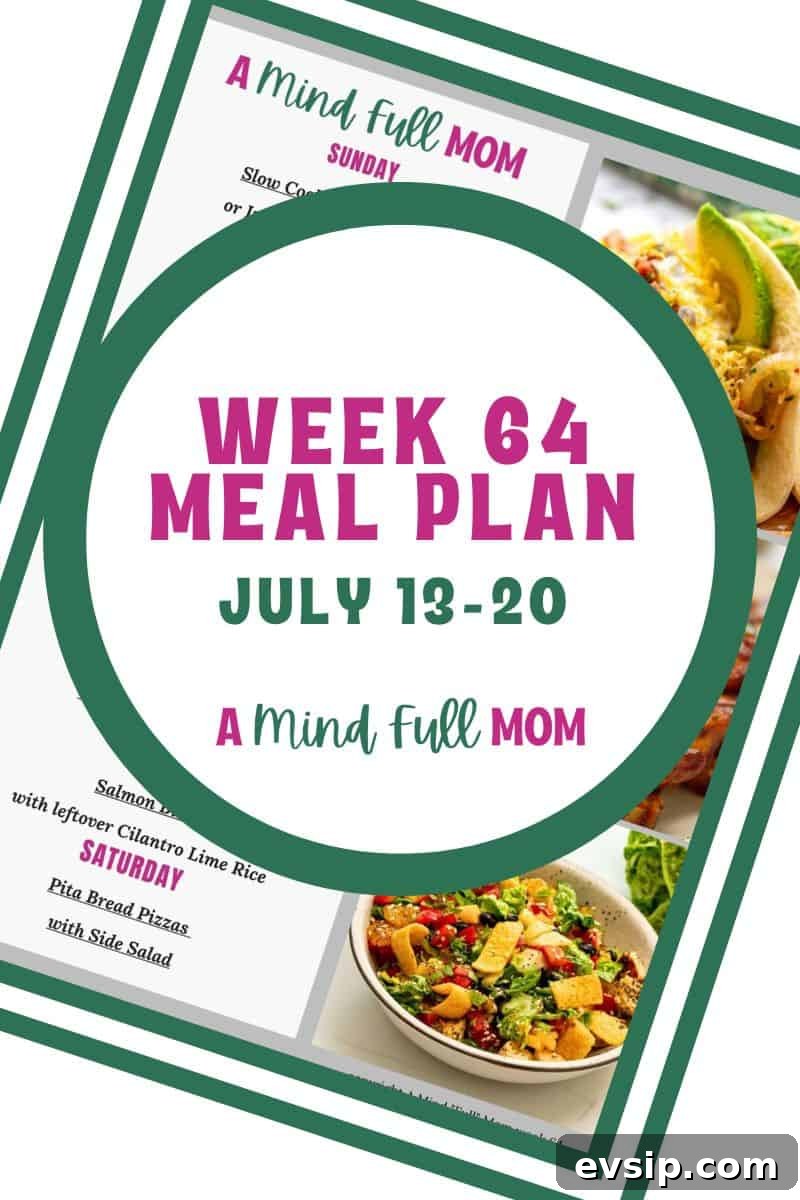 Summer Meal Plan Meal Plan photo with text overlay showing week 64 July 13-20.