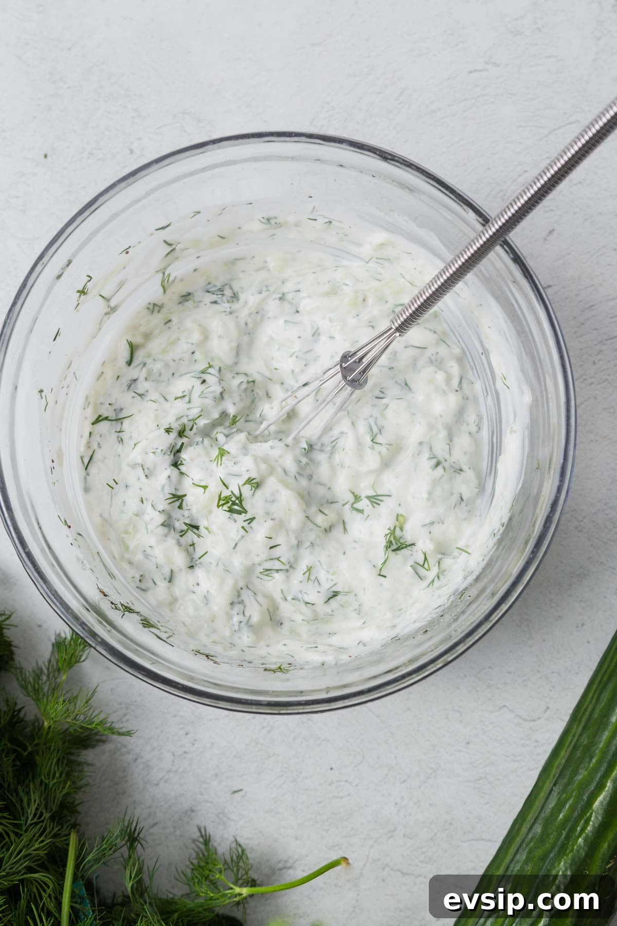 tzatziki sauce with dill and cucumber.