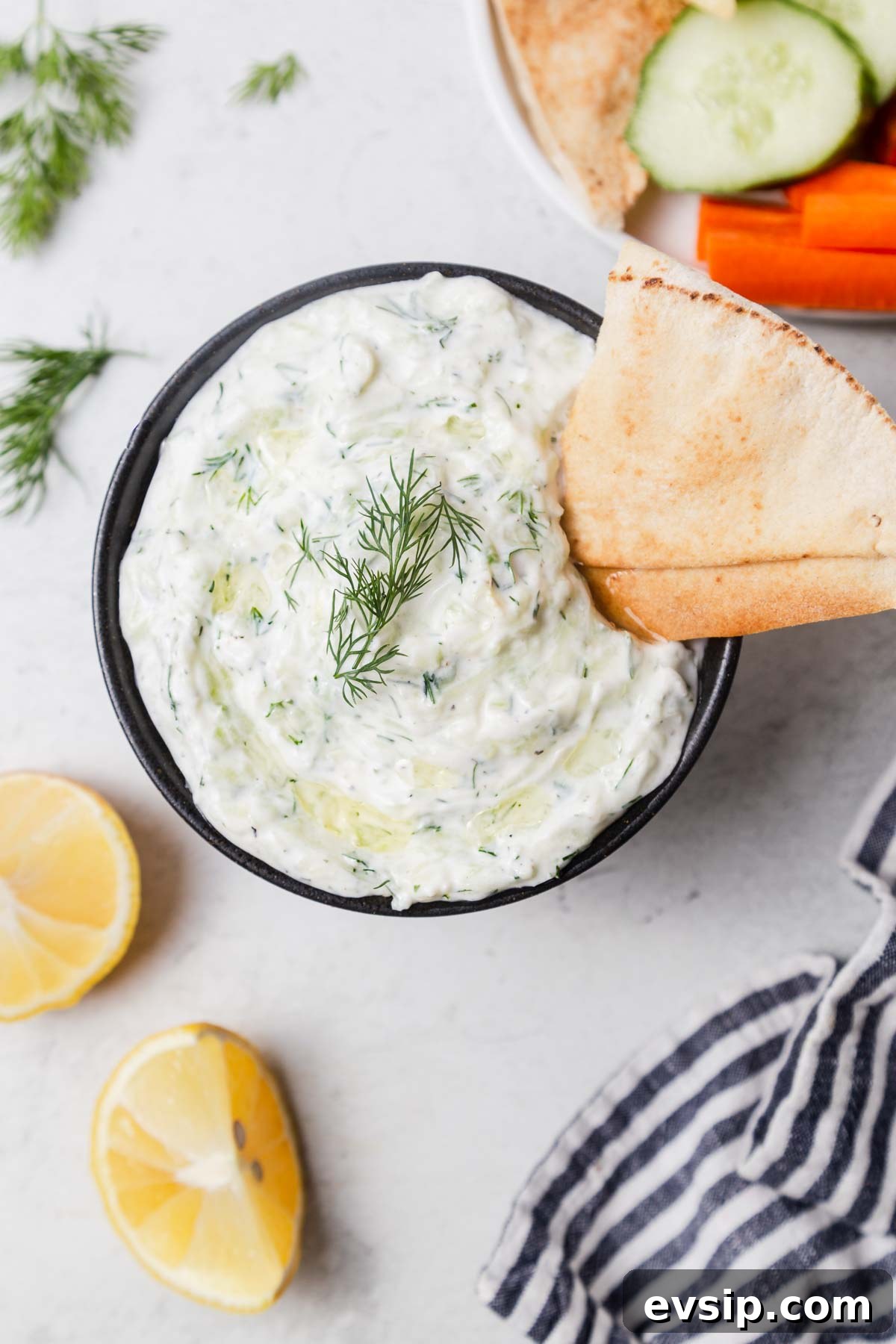 tzatziki sauce with pita chips.