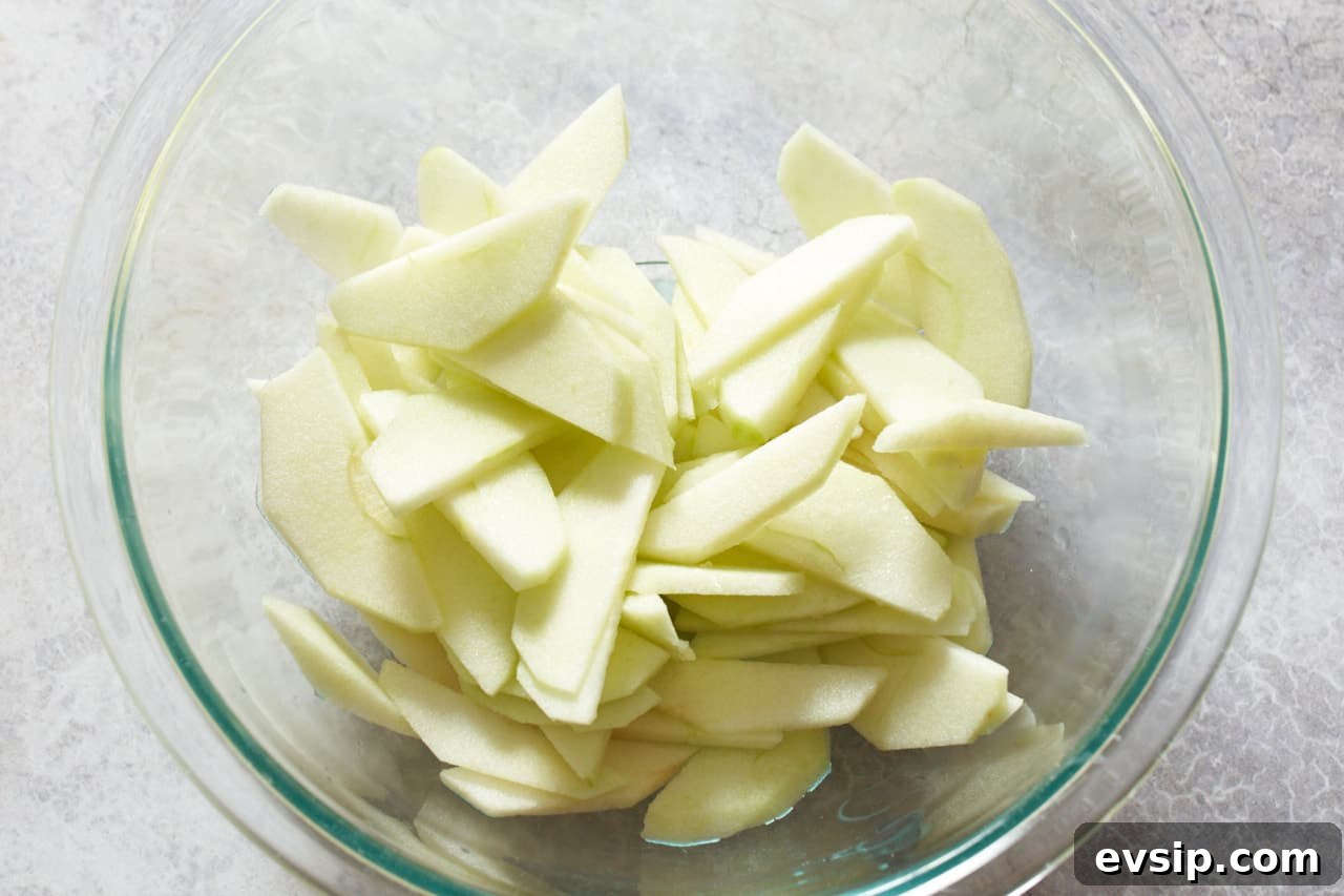 A bowl of thin apple slices.