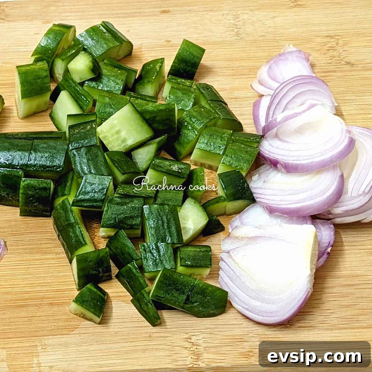 Mediterranean Cucumber and Tomato Salad Recipe for Summer 6 Diced cucumber and sliced onion