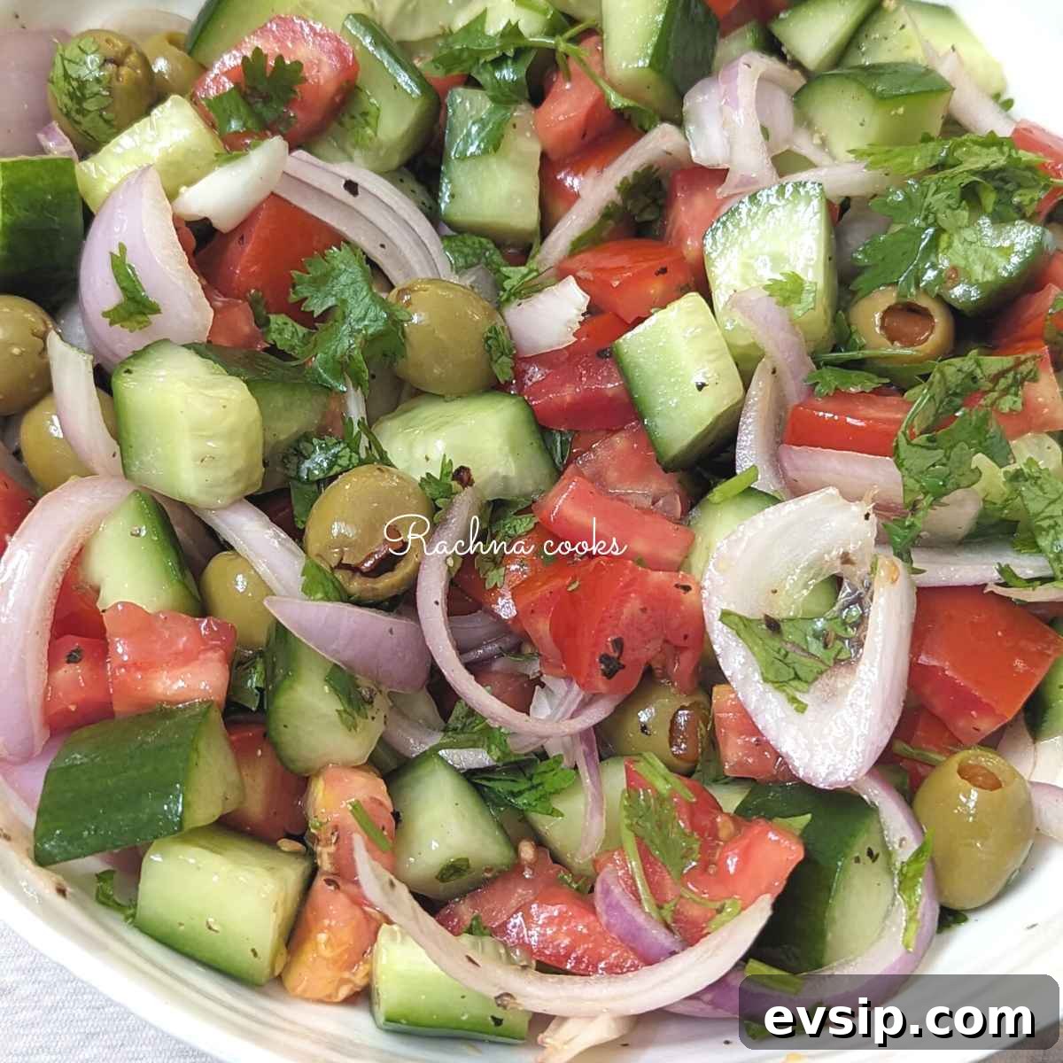 Mediterranean Cucumber and Tomato Salad Recipe for Summer 9 Mediterranean cucumber tomato salad close up