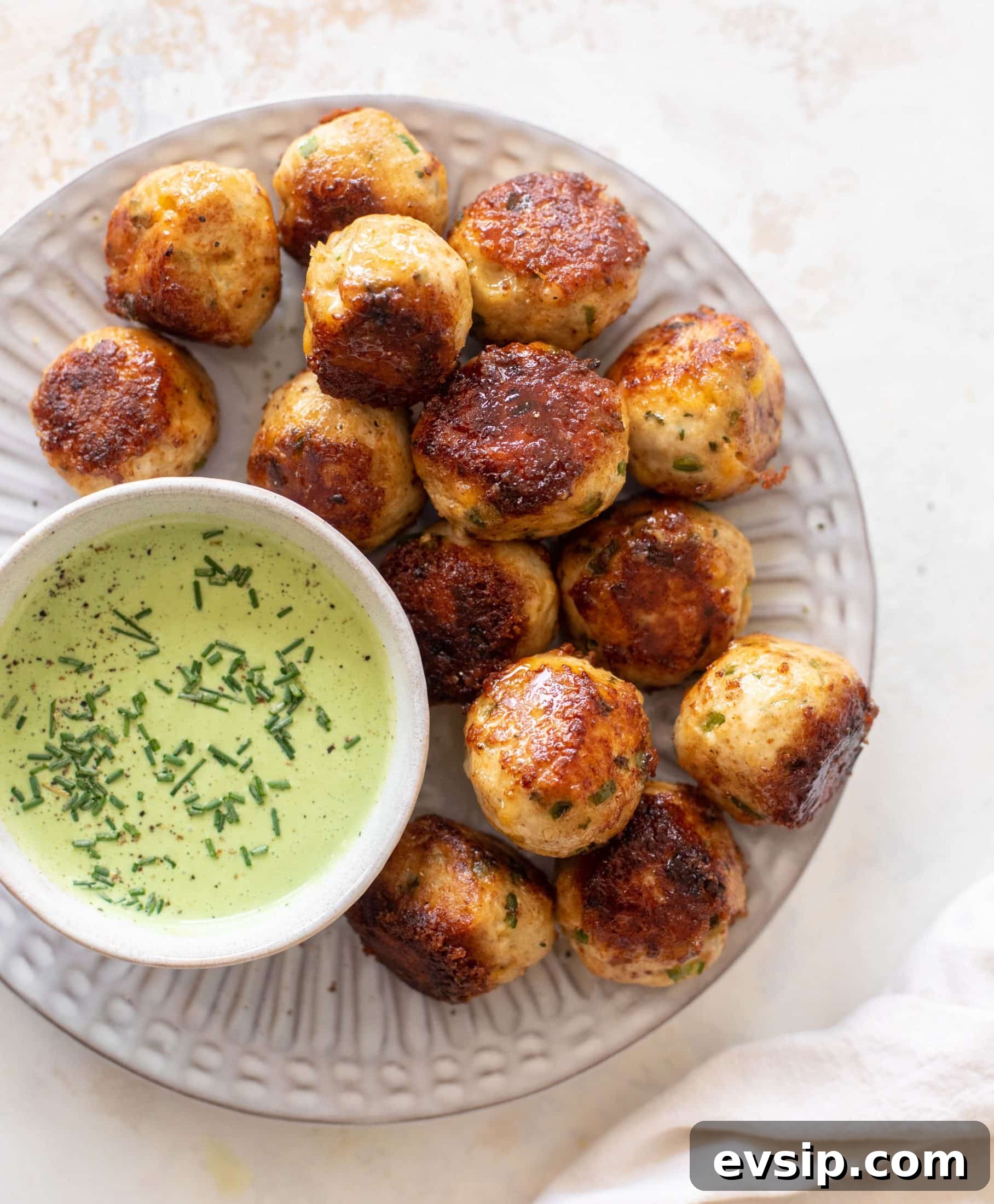 Jalapeño Cheddar Chicken Meatballs with Fresh Herb Summer Sauce 2 jalapeno cheddar chicken meatballs
