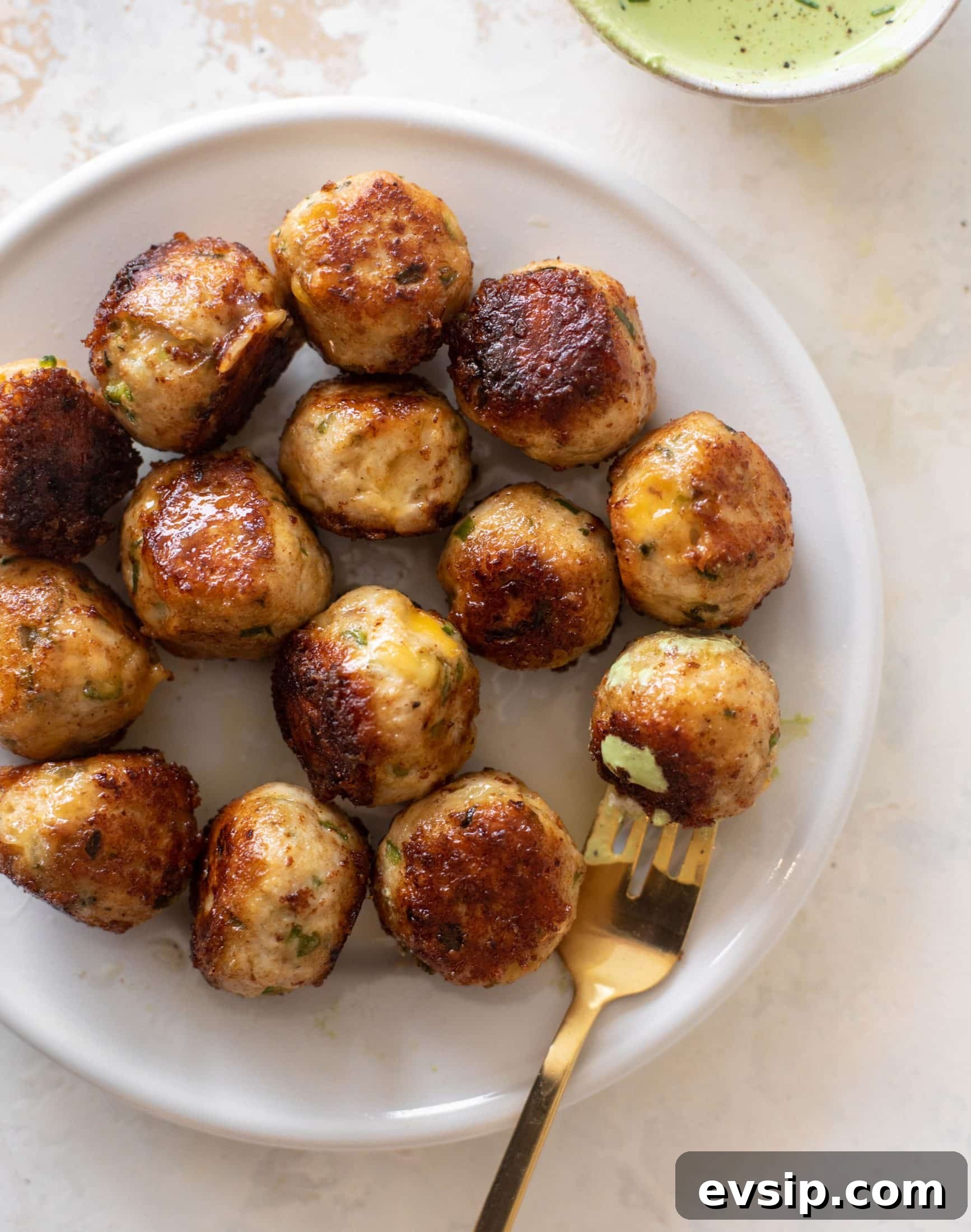 Jalapeño Cheddar Chicken Meatballs with Fresh Herb Summer Sauce 10 jalapeno cheddar chicken meatballs