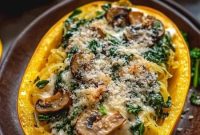 Creamy Mushroom and Spinach Spaghetti Squash