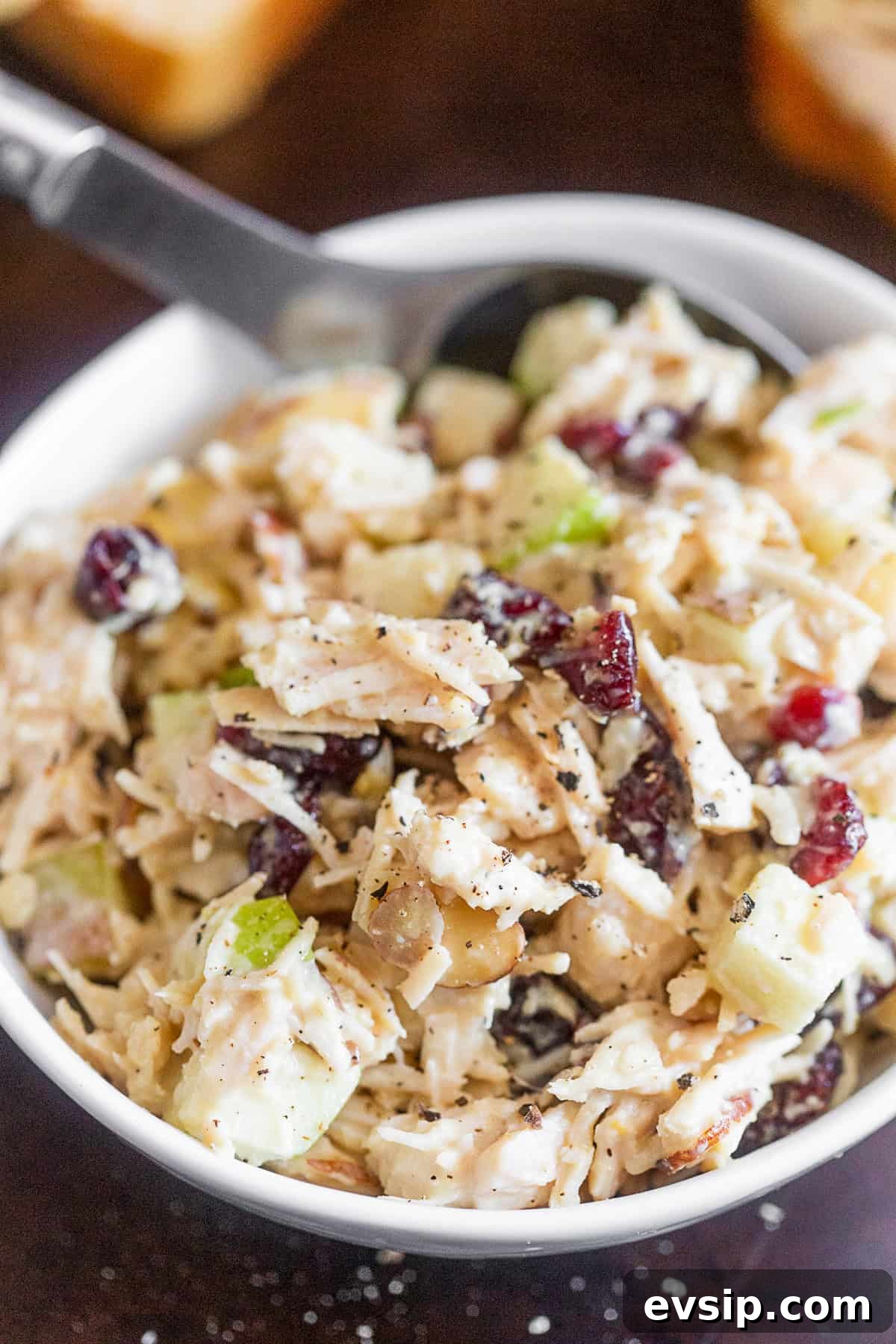Hummus Chicken Salad with Lemon and Fresh Herbs 3 Hummus Chicken Salad in a bowl with pepper on top.