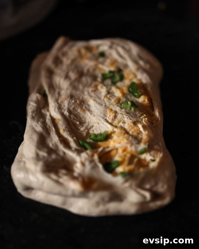 Sourdough Discard Cornmeal Loaf with Cheddar & Jalapeno 6 lamination of sourdough dough