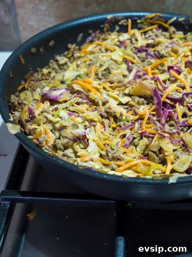 cooked cabbage in a frying pan