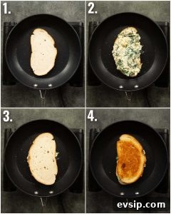 how to make spinach artichoke grilled cheese 4 step by step photos showing how to make spinach artichoke grilled cheese