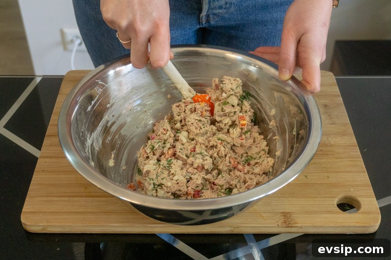 Mixing the tuna salad
