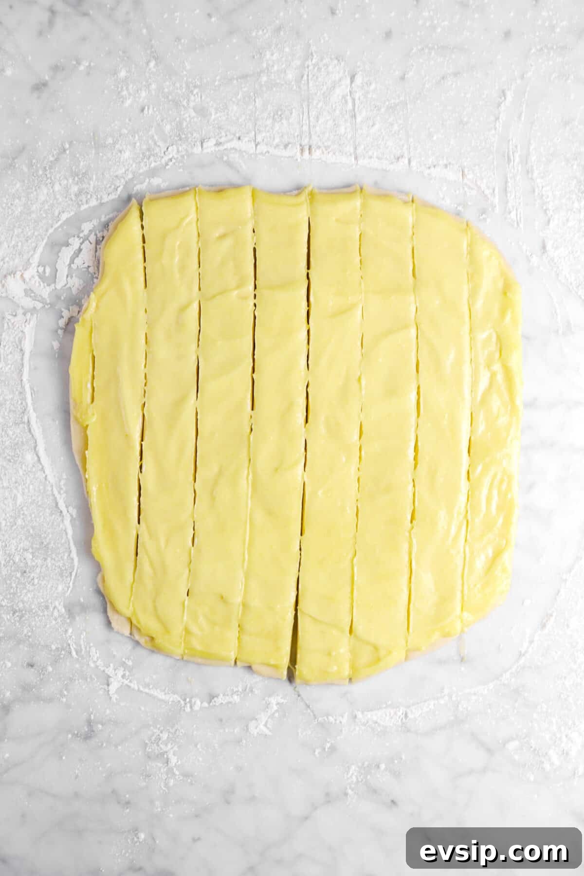 dough cut into eight strips