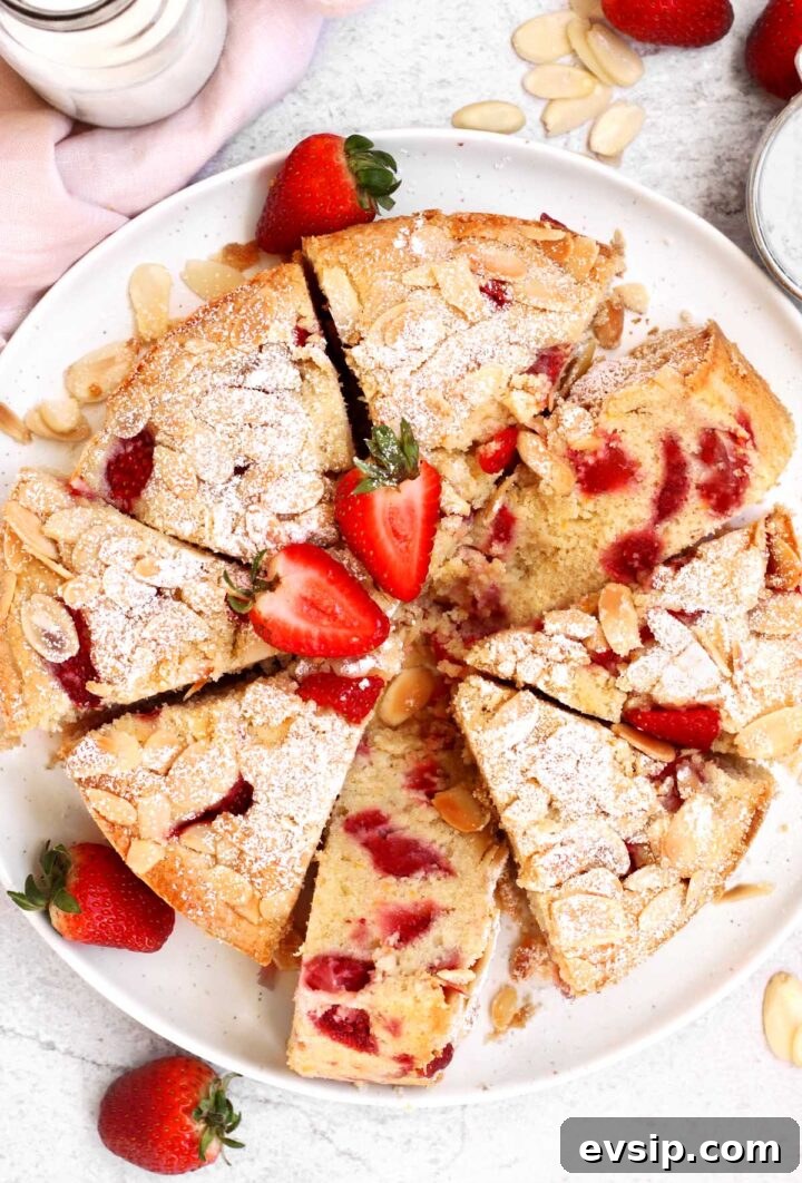 Strawberry Almond Cake Recipe with Almond Glaze 2 strawberry almond cake sliced