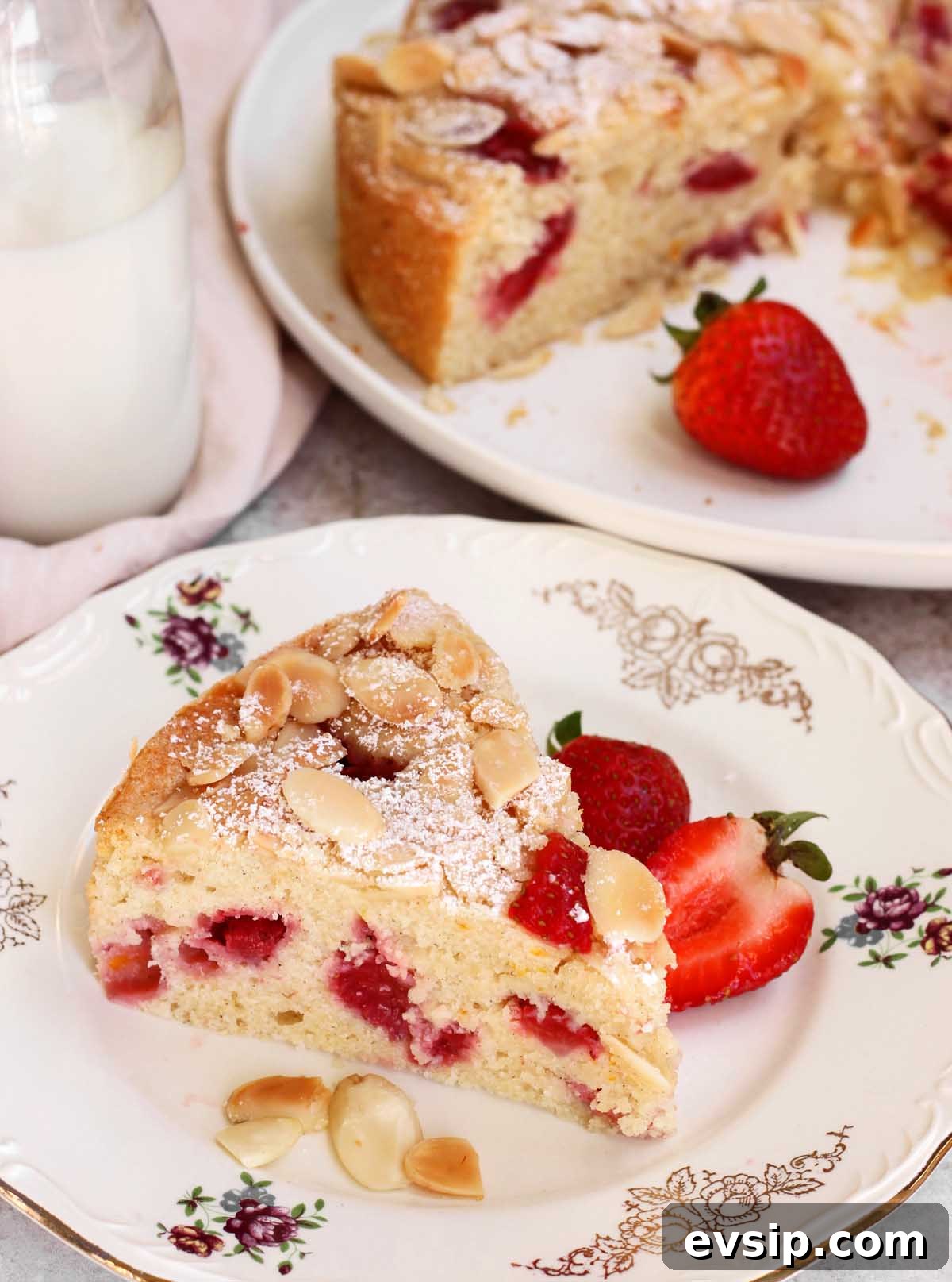 Strawberry Almond Cake Recipe with Almond Glaze 5 strawberry almond cake slice
