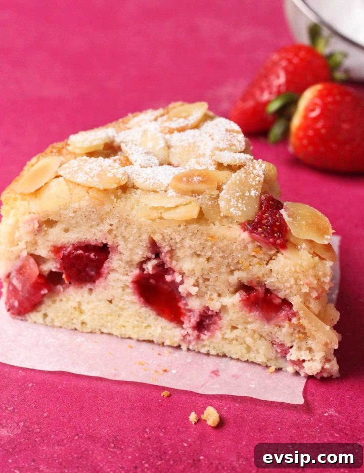 Strawberry Almond Cake Recipe with Almond Glaze 7 strawberry almond cake slice
