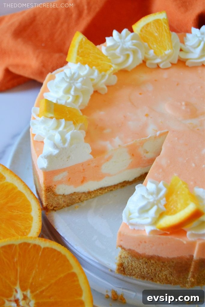 No-Bake Orange Creamsicle Cheesecake Recipe 4 orange creamsicle cheesecake with orange halves