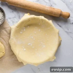 20 Sourdough Discard Recipes Perfect for Freezing 20 Rolled sourdough pie crust fitted into a pie dish with extra dough and flour nearby.