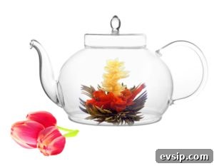 Flowering tea and glass teapot