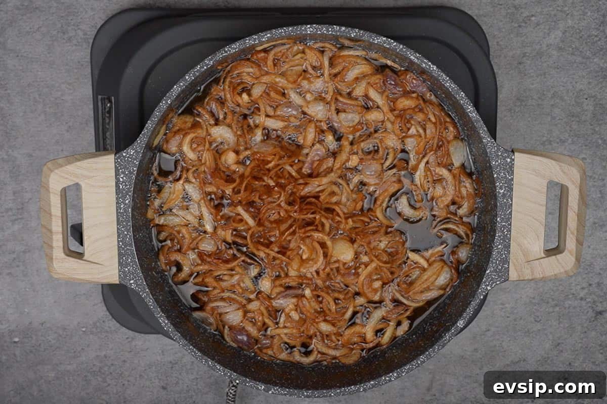 Browned onions in oil.