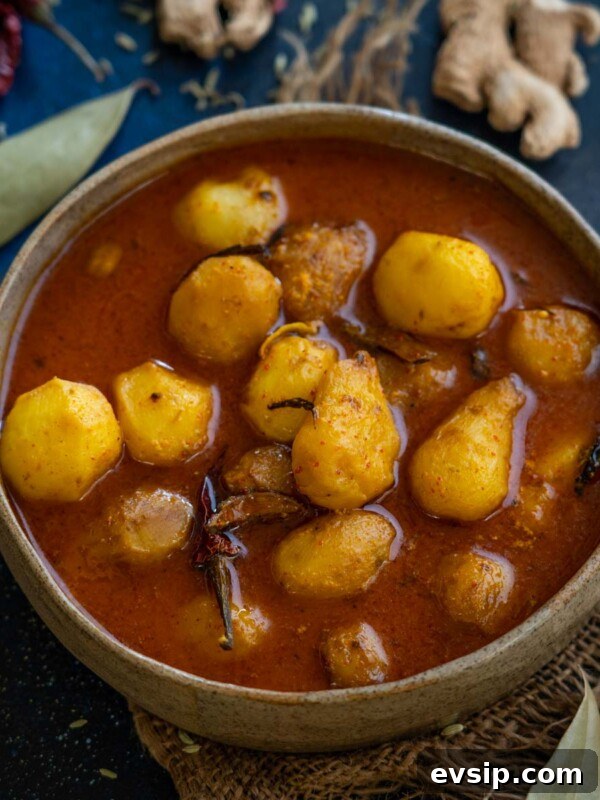 A bowl of spicy Kashmiri Dum Aloo.