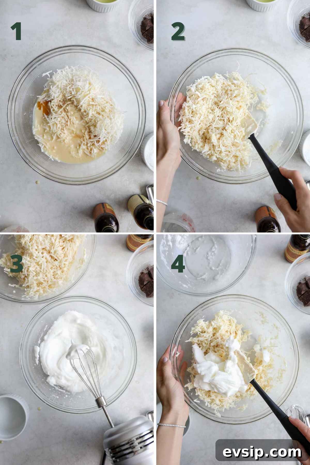 Chewy Gluten-Free Coconut Macaroons Recipe 4 Steps to make gluten-free coconut macaroons, including mixing the condensed milk, sweetened coconut, vanilla and almond extract, and salt.
