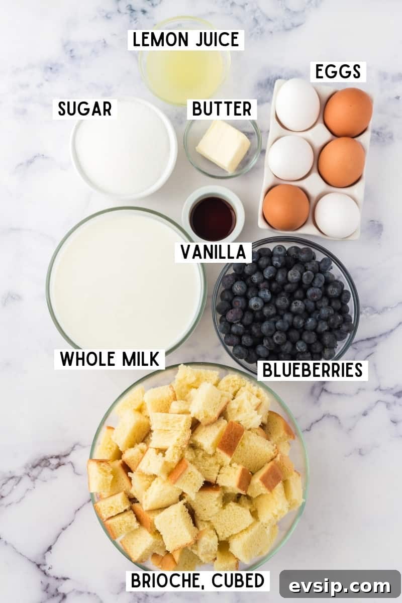 Lemon Blueberry Bread Pudding Recipe 4 Ingredients for Lemon Blueberry Bread Pudding.