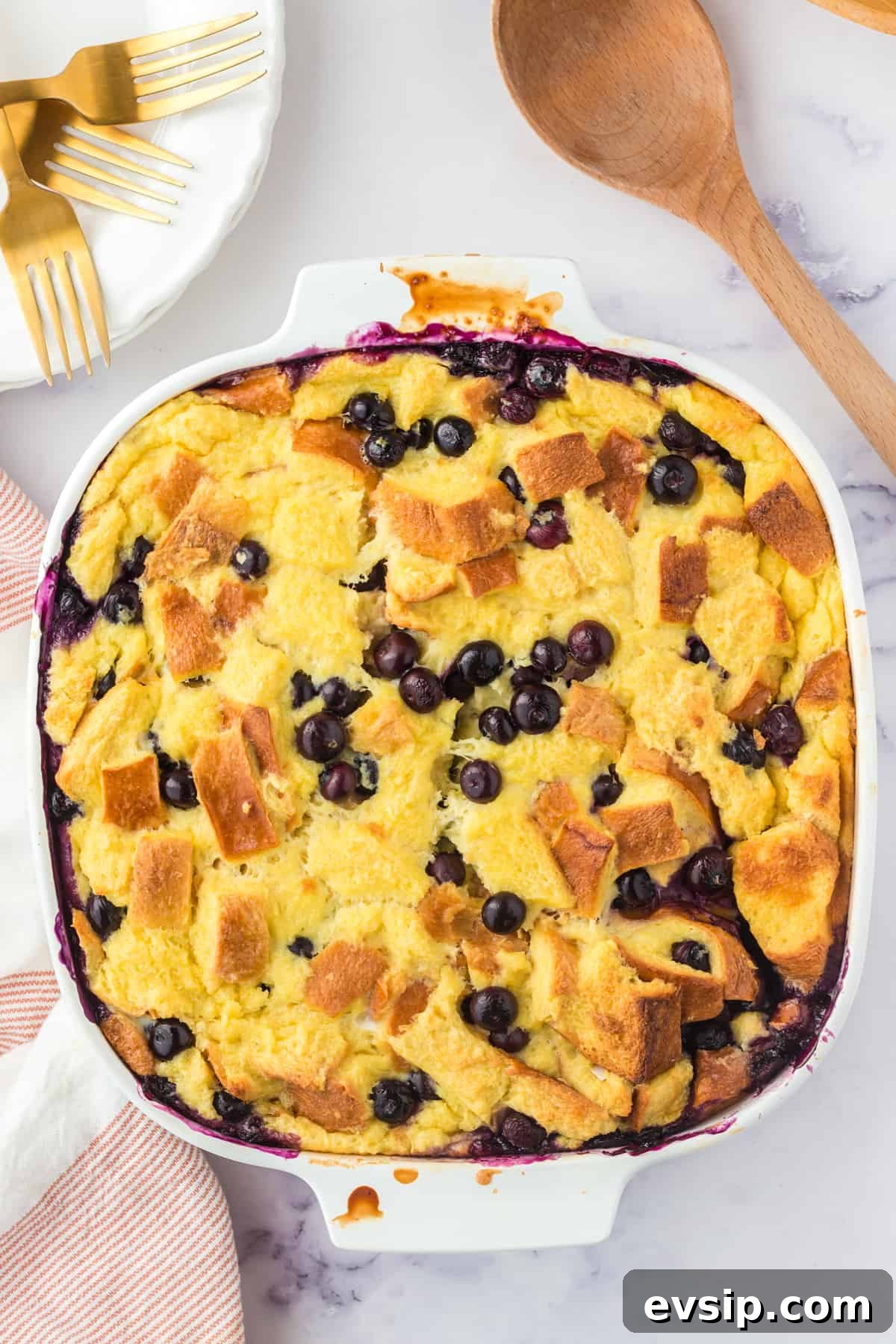 Lemon Blueberry Bread Pudding Recipe 7 Homemade bread pudding with blueberries.